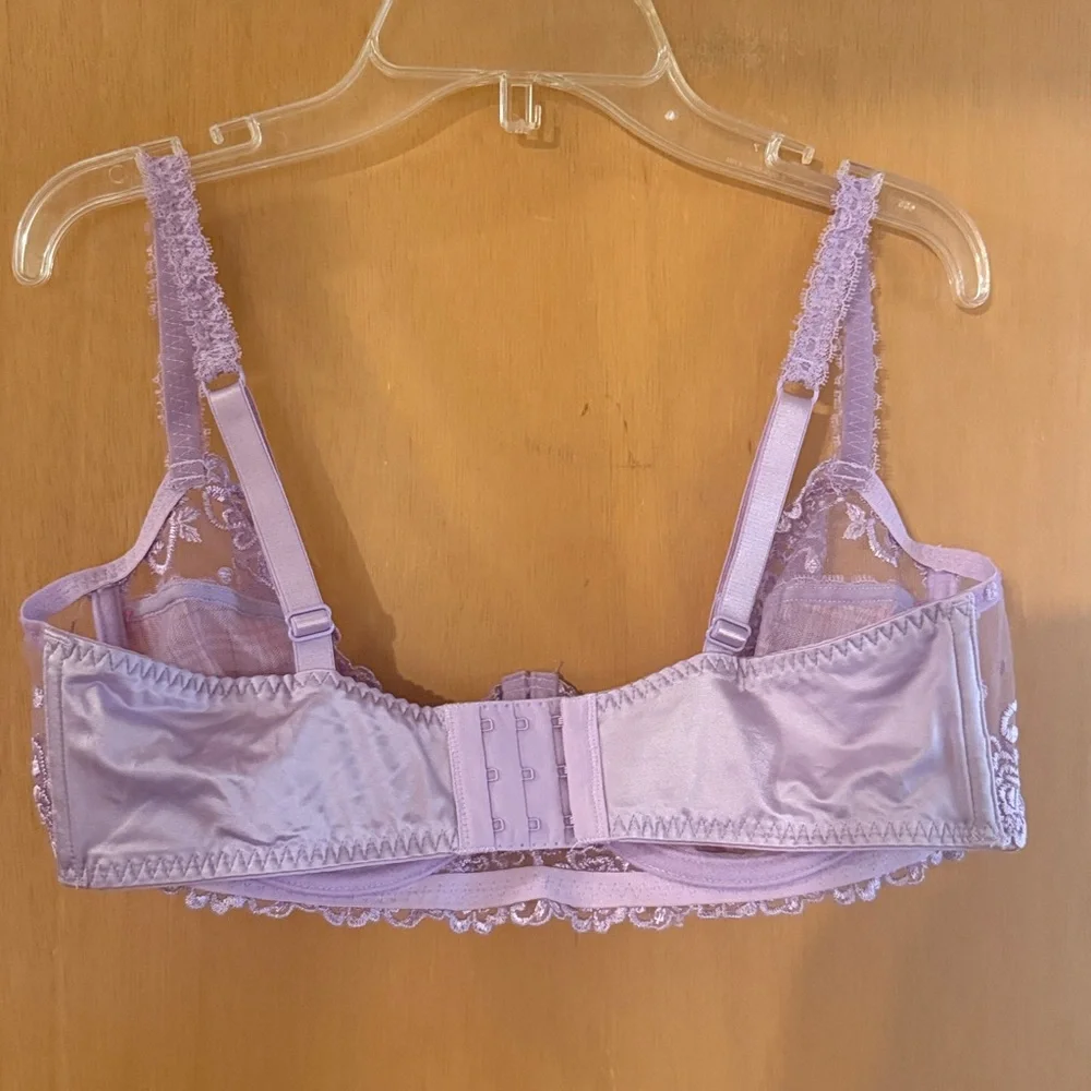 Jezebel Women’s Lace Plaid Sheer Underwire Bra Lingerie Purple Size 38DD/E - Picture 3 of 6